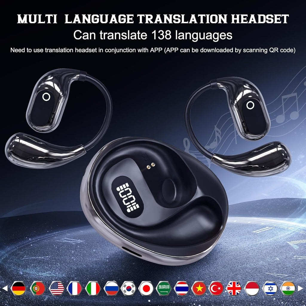 AI Smart Translator Earbuds with Bluetooth 5.3, Open-Ear Language Translation Headphones for Travel, Business, and Sports