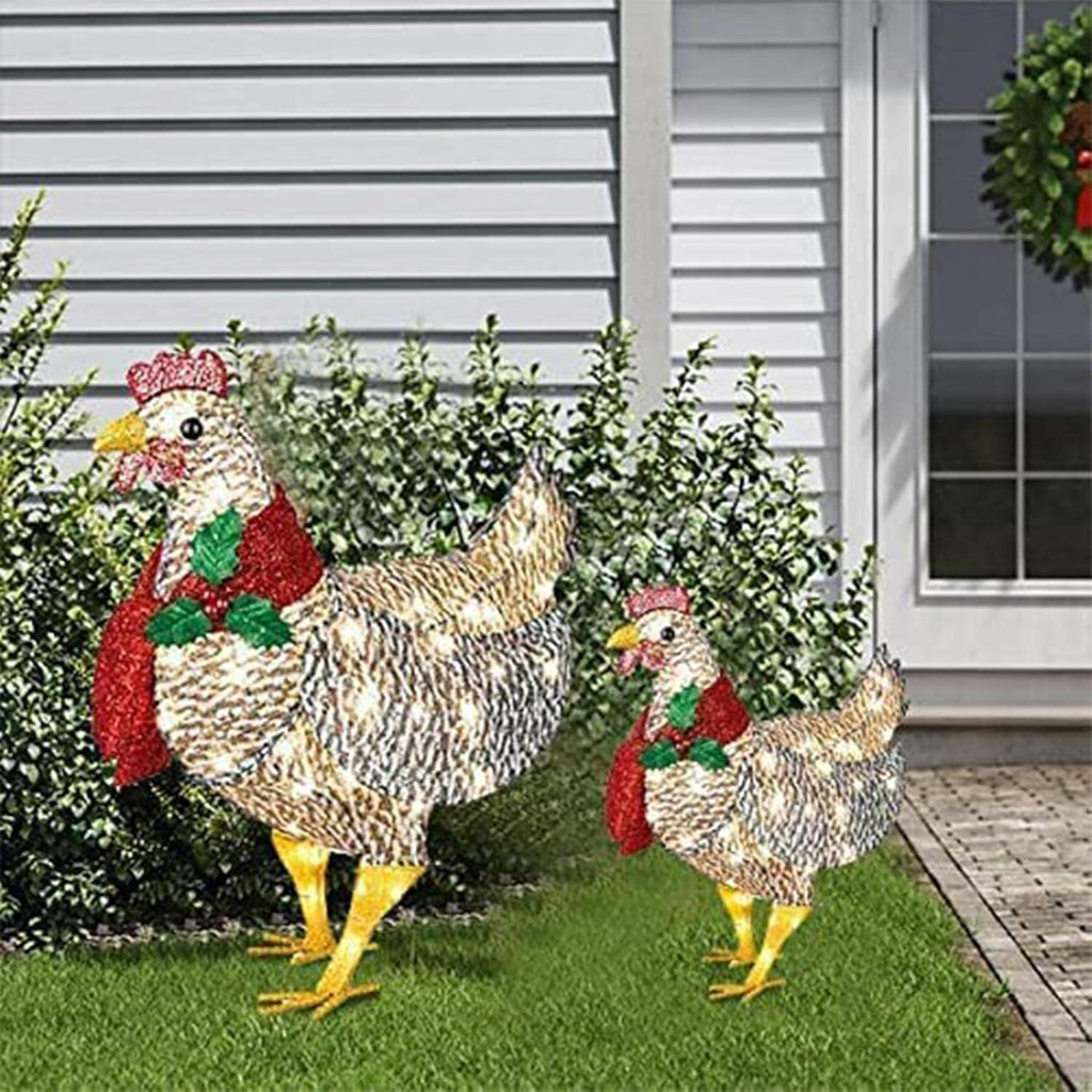 WinterHen LED Chicken with Scarf – Illuminating Christmas Decoration for Indoor and Outdoor