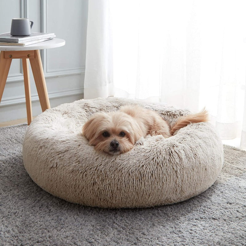Beef Plush Calming Donut Dog Bed for Small to Large Dogs