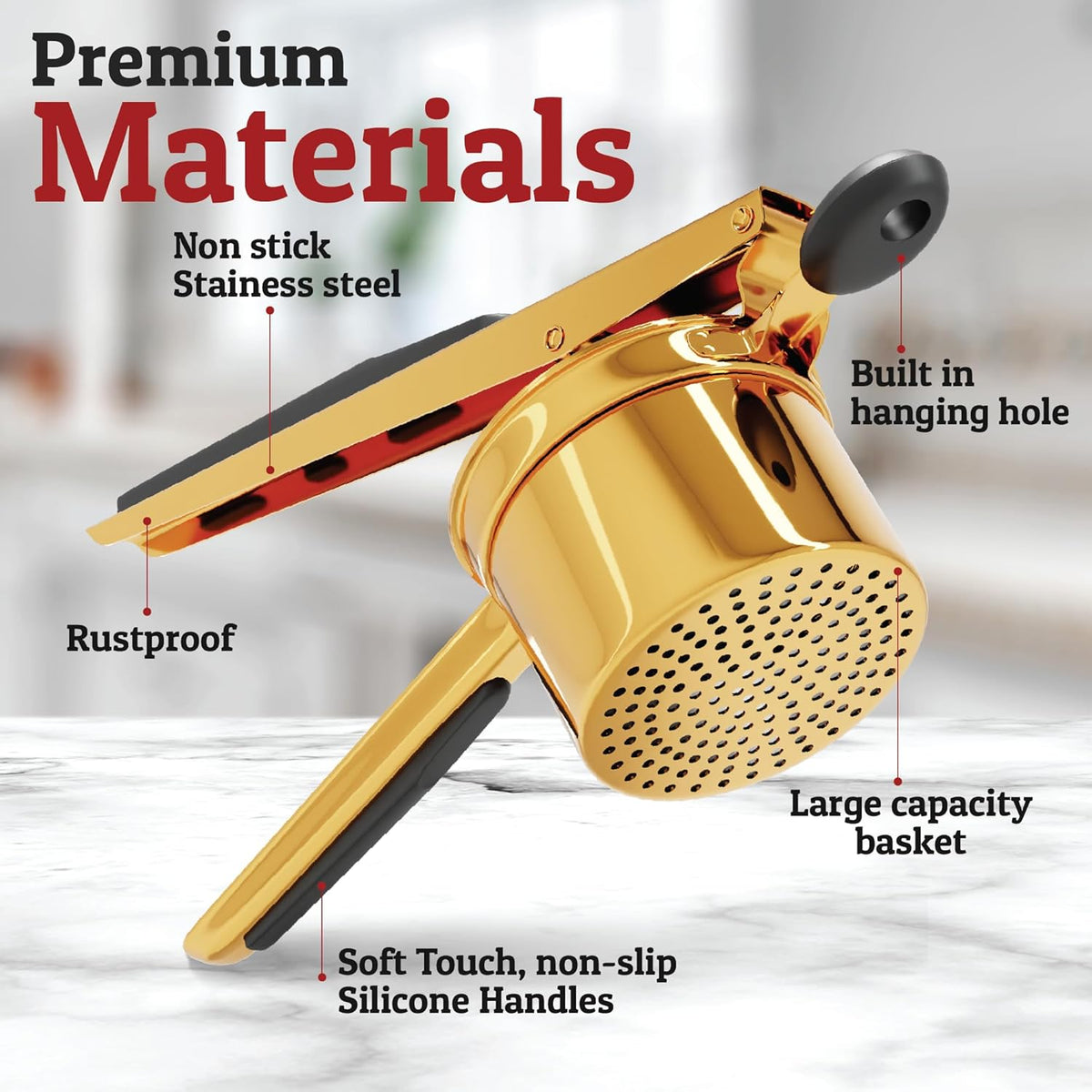 PureMasher Pro Stainless Steel Potato Masher 15oz | Extra Large Capacity | For Mashed Potatoes, Vegetables & Fruits | Lump-Free & Durable