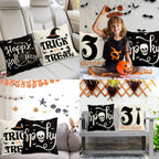 Set Of 4 Halloween Pillow Covers - Spider Web, Cat, Skull Decorative Cushion Cases (45 x 45 CM)