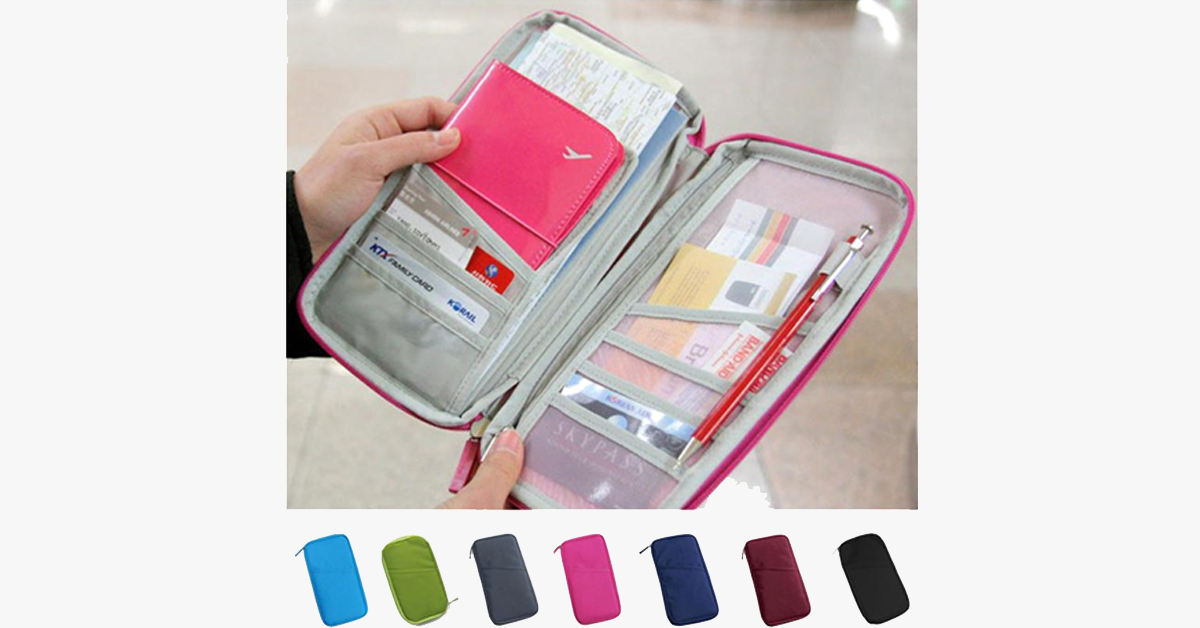 Travel wallet with zipper - Classic design - Multicolor - Separate compartments for business cards