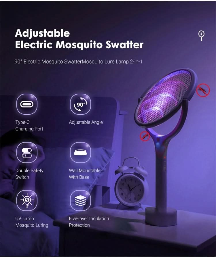 5-in-1 mosquito repellent with insect swatter & LED lamp