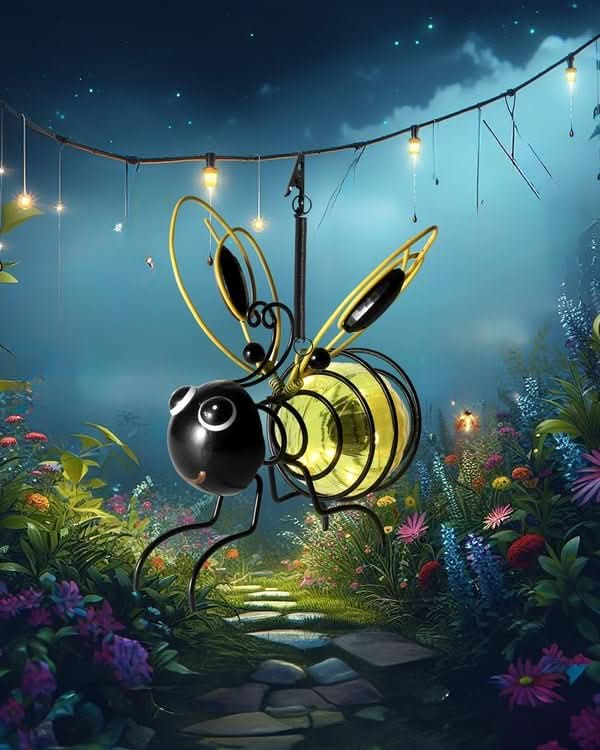 Solar garden lamp in the shape of a bee for an atmospheric ambience