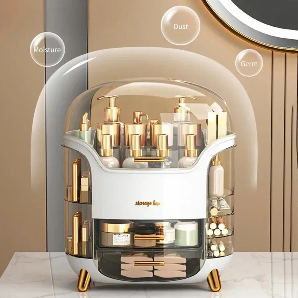 Luxury Transparent Makeup Organizer with Sliding Doors and Drawers