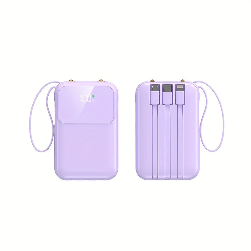 10000mAh Portable Power Bank with Fast Charging and Built-in Cables – Compact Phone Charger with LED display