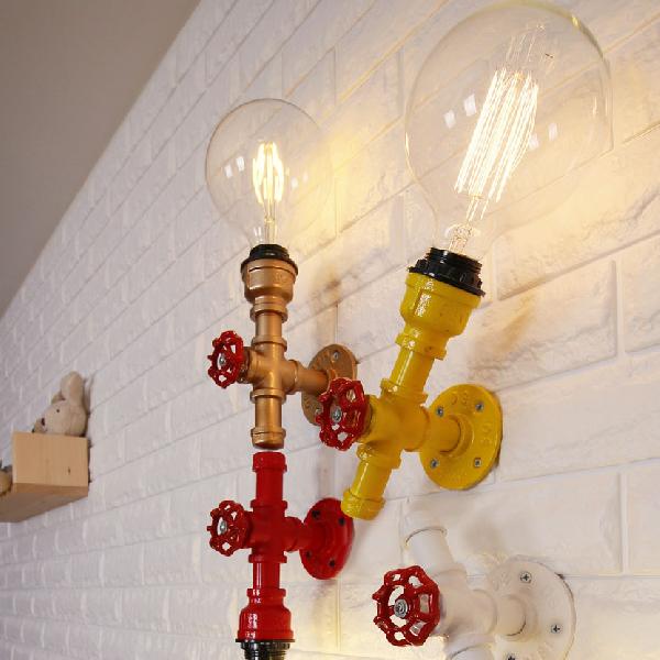 Metallic Pipe Wall Light Industrial 1 Bulb Farmhouse Wall Lamp with Raw Valve in White/Red, 1/5-Pack