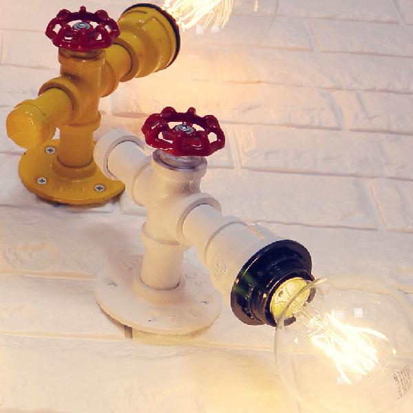 Metallic Pipe Wall Light Industrial 1 Bulb Farmhouse Wall Lamp with Raw Valve in White/Red, 1/5-Pack