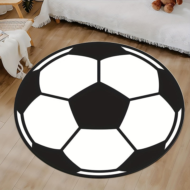 Round football rug with non-slip bottom – Sporty rug for children's room & living room