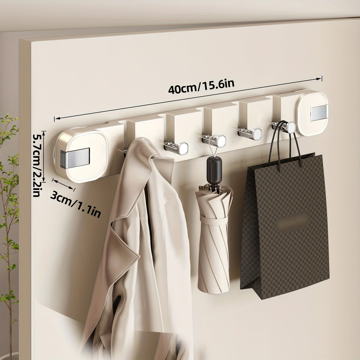 Wall Hook Panel Without Drilling – OrganiserenPlus Hidden 5-Hook Rack
