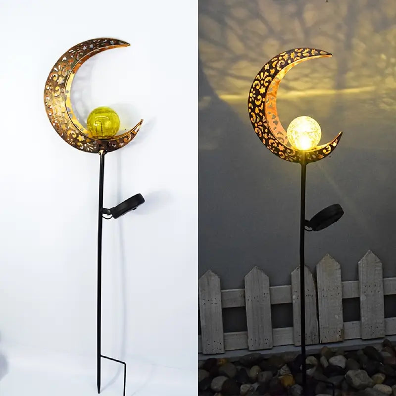 Solar Garden Light made of Metal – Waterproof LED Design in Moon, Flame, Sun or Star Shape