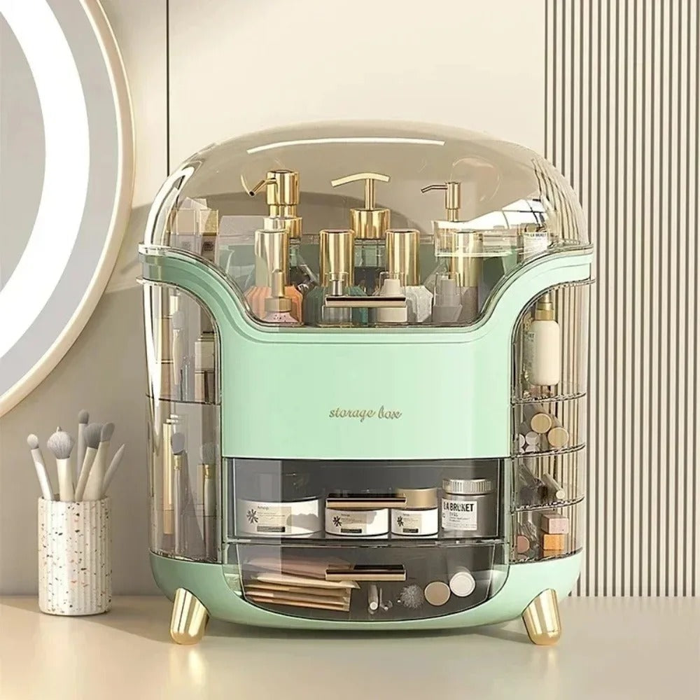 Luxury Transparent Makeup Organizer with Sliding Doors and Drawers