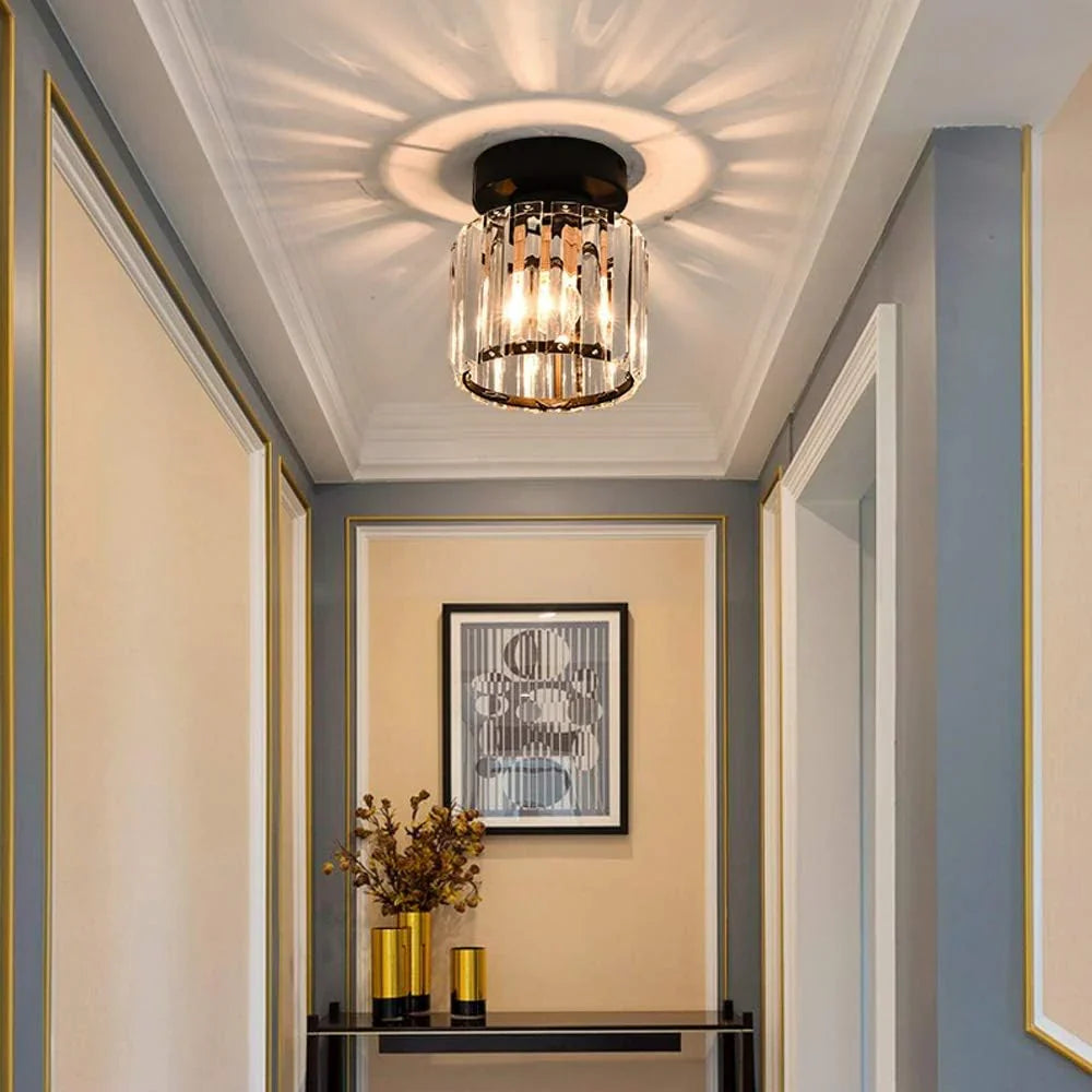 Modern Crystal Ceiling Light with Gold and Black Accents – Stylish Lighting for Your Home