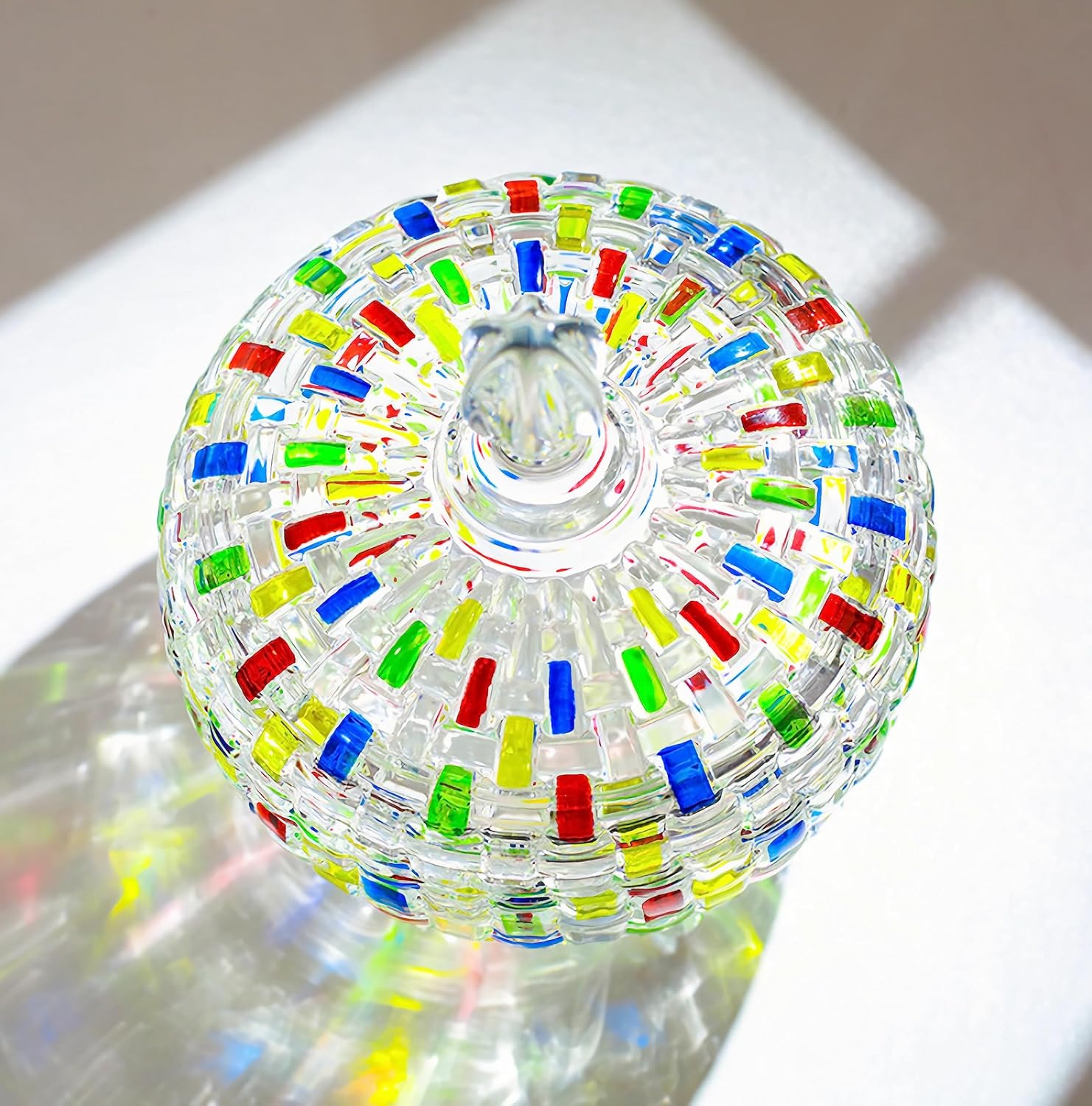 LustreCharm Stained Glass Candy Jar with Lid – Colourful Decorative Storage Pot