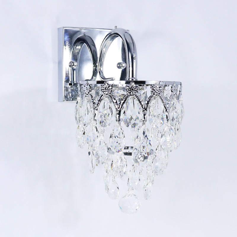 Polished Chrome LED Wall Light Modern Crystal Hanging Wall Light with Curved Arm