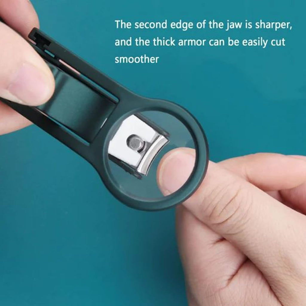 Nail clipper with magnifying glass