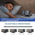 180° Adjustable LED Projection Alarm Clock – Snooze, 12/24H Time & Temperature Display, Mirror Design – USB Powered, Night Mode & Memory Function