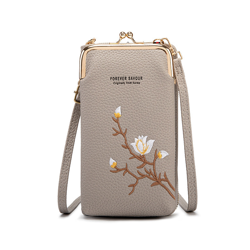 Embroidered women's crossbody wallet