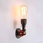 Metallic Bronze Wall Lamp with Pipe Shade 1 Head Vintage Industrial Wall Light with Red Valve Decor