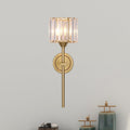 Simplicity Cylindrical Wall Lamp 1 Head Clear Crystal Block Wall Lamp in Gold with Pencil Arm