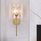 Simplicity Cylindrical Wall Lamp 1 Head Clear Crystal Block Wall Lamp in Gold with Pencil Arm