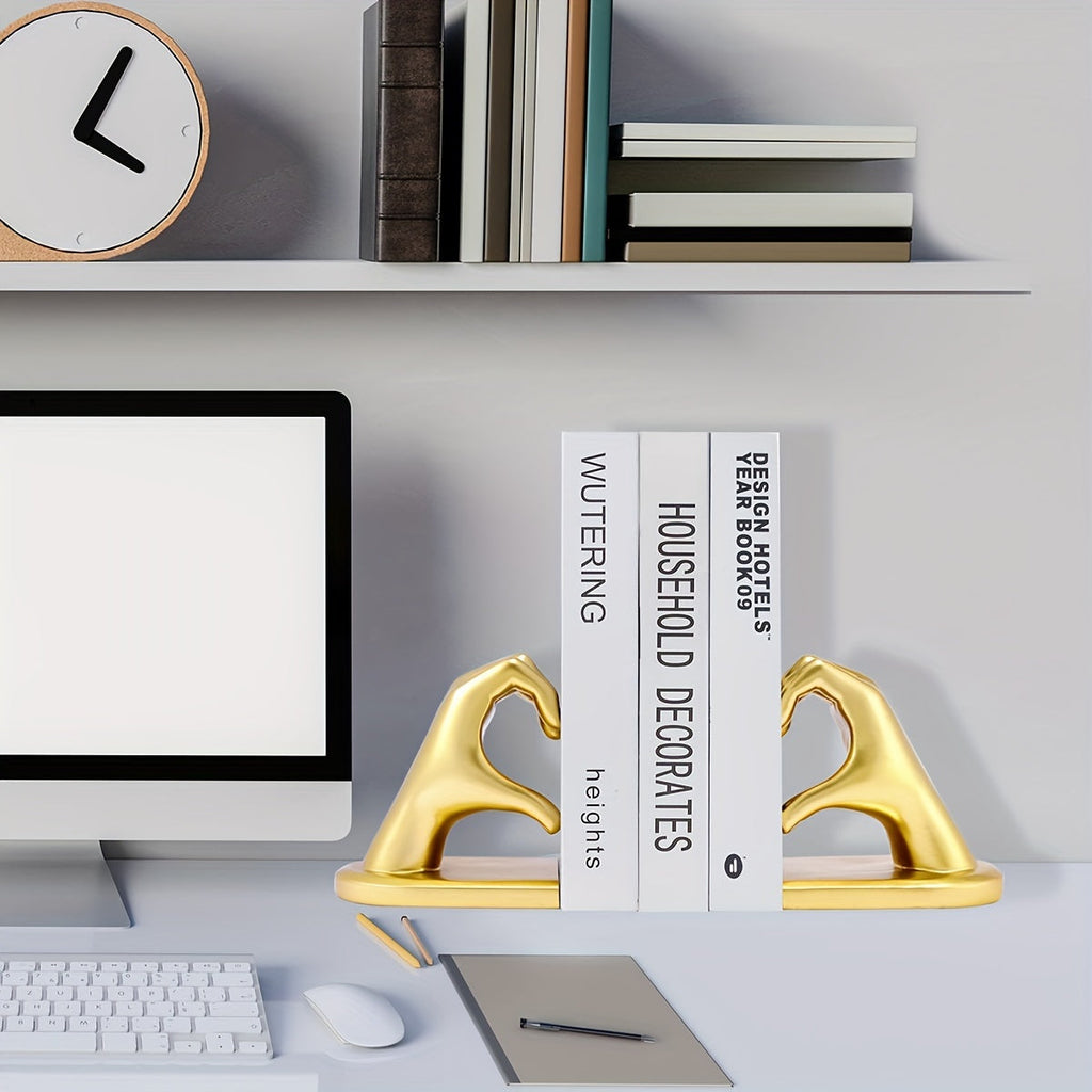 Chic Heart Support - Modern Finger Bookends in Gold