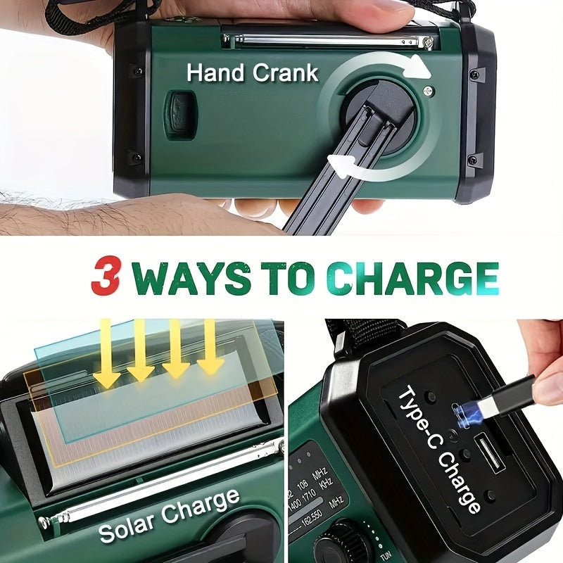 All-in-one Emergency Radio with Flashlight, Solar Panel, USB Charger and NOAA Weather Access – Compact Survival Device