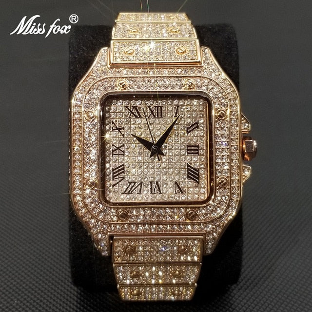 MISSFOX Ice Out Square Watch for Men