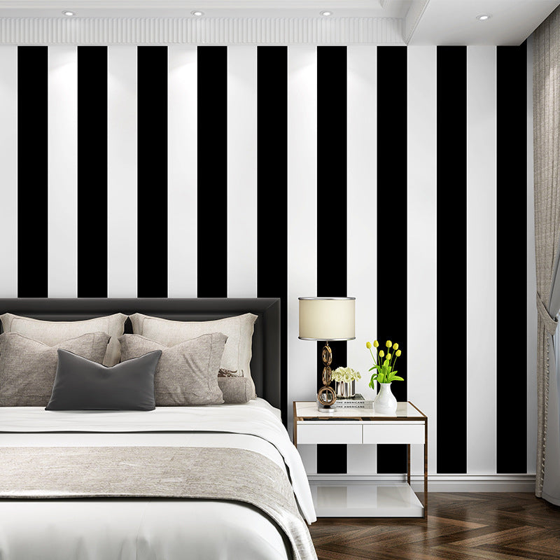 Simple Wide Stripes Non-Adhesive Wallpaper for Coffee Room and Clothing Store, 33 Feet x 20.5 Inches