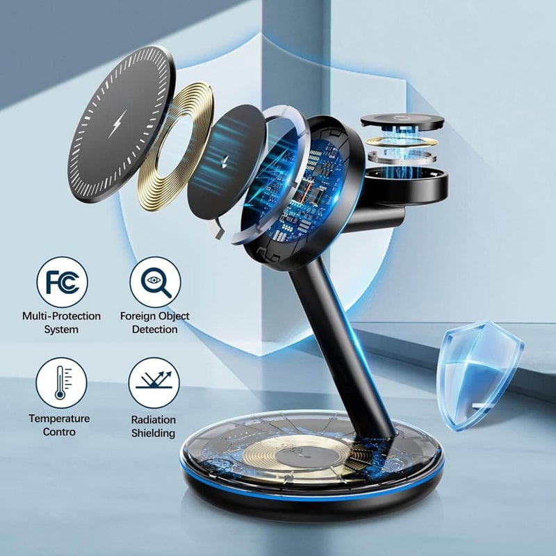 Folding magnetic 3-in-1 wireless charger