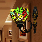 Tiffany Bowl Wall Lamp 1 Head Etched Glass Grape Pattern Wall Mount Lamp in Green and White/Black