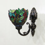 Tiffany Bowl Wall Lamp 1 Head Etched Glass Grape Pattern Wall Mount Lamp in Green and White/Black