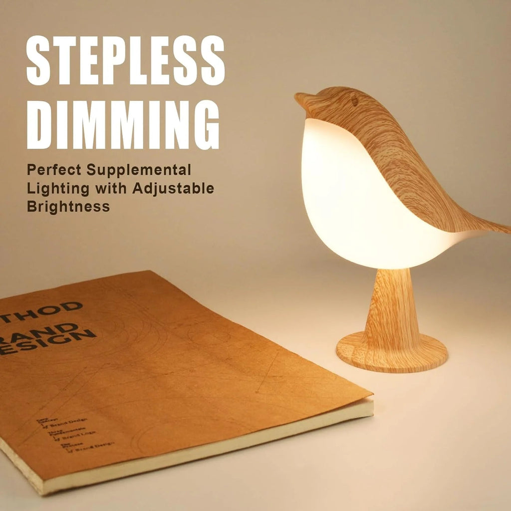 Touch-Control Wooden Bird Night Light - Rechargeable LED Bedside Lamp