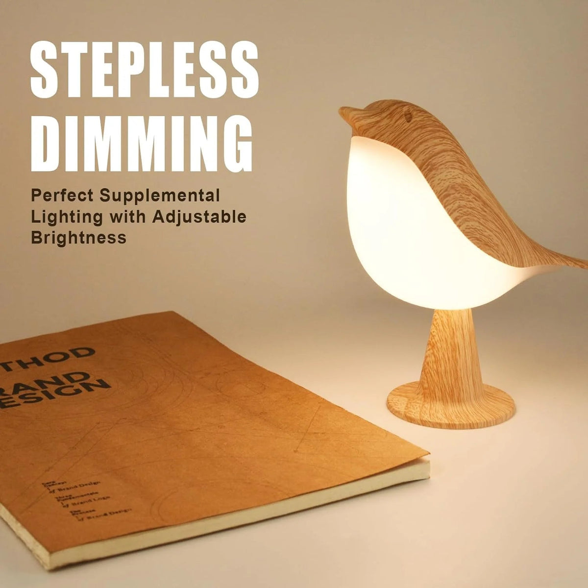 Touch-Control Wooden Bird Night Light - Rechargeable LED Bedside Lamp