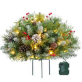 Christmas urn decoration with LED lights | Realistic pine branches & berries | Indoor and outdoor