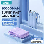 10000mAh Portable Power Bank with Fast Charging and Built-in Cables – Compact Phone Charger with LED display