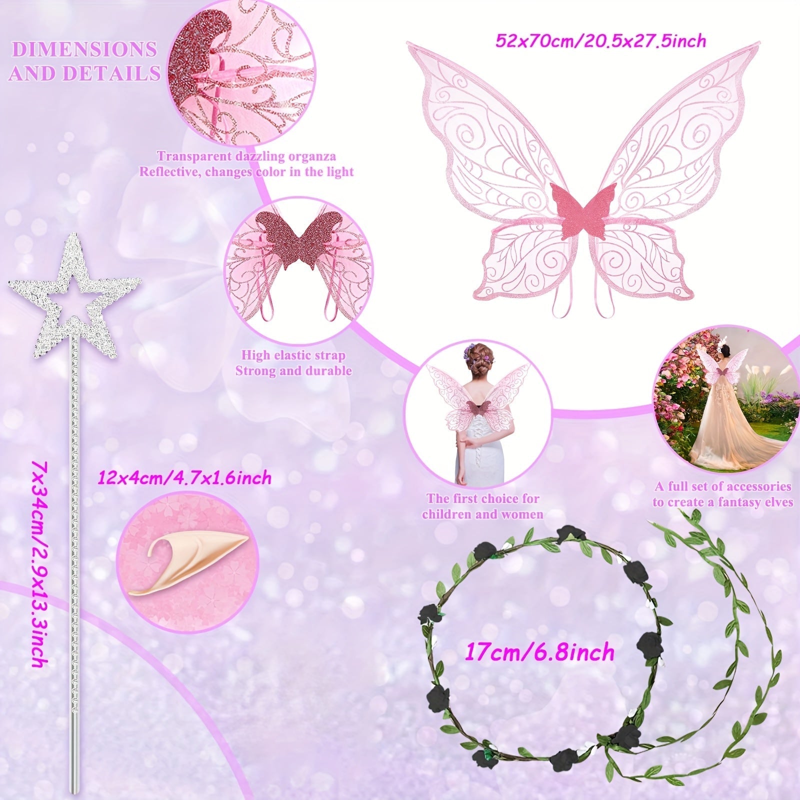 Girls Magical Halloween Fairy Costume Set | Wings Wand Ears