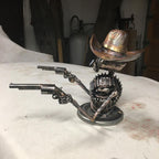 Handmade Cast Cowboy Skull Gunslinger Hood Ornament Sculpture