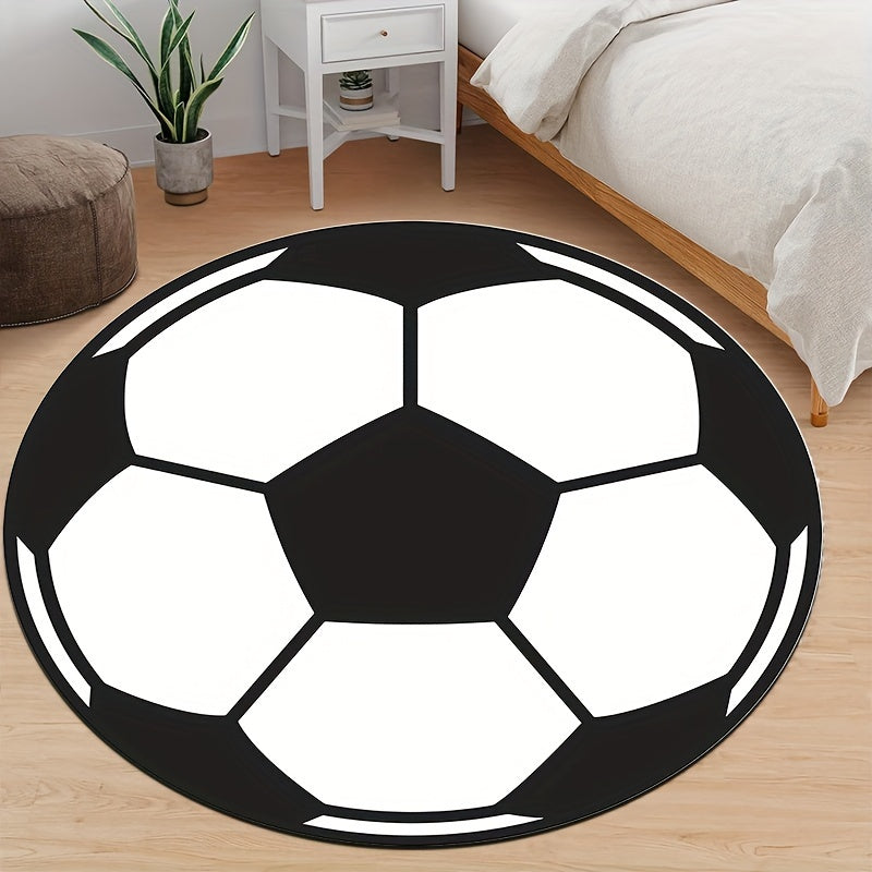 Round football rug with non-slip bottom – Sporty rug for children's room & living room