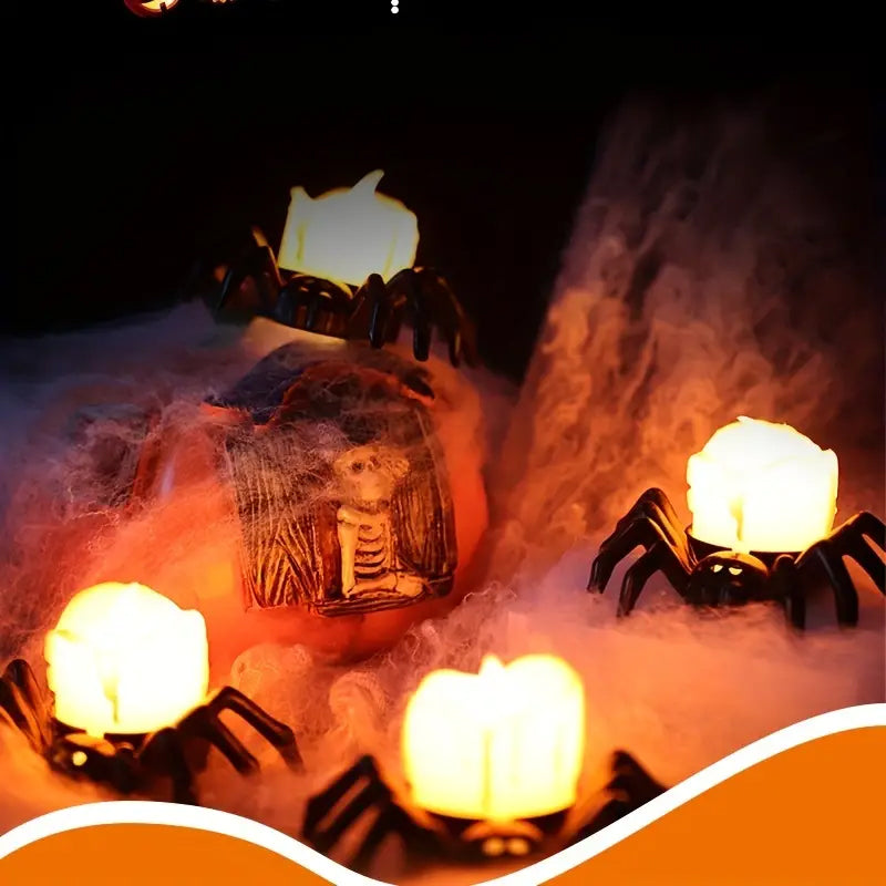 ️Halloween Spider Tealights Spooky Electric Flickering Artificial Candles