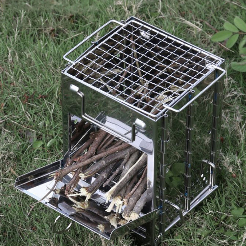 Outdoor Folding Wood Stove Mini Stainless Steel Grill Camping Picnic