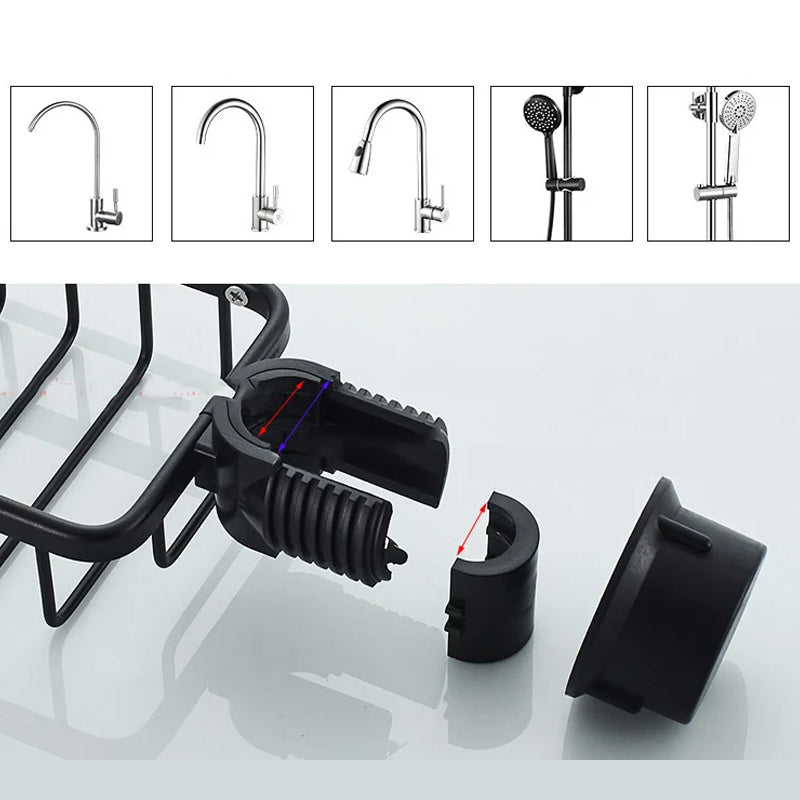 Shower holder for Shampoo & Soap – Stainless Aluminium – Silver or Black – No Drilling