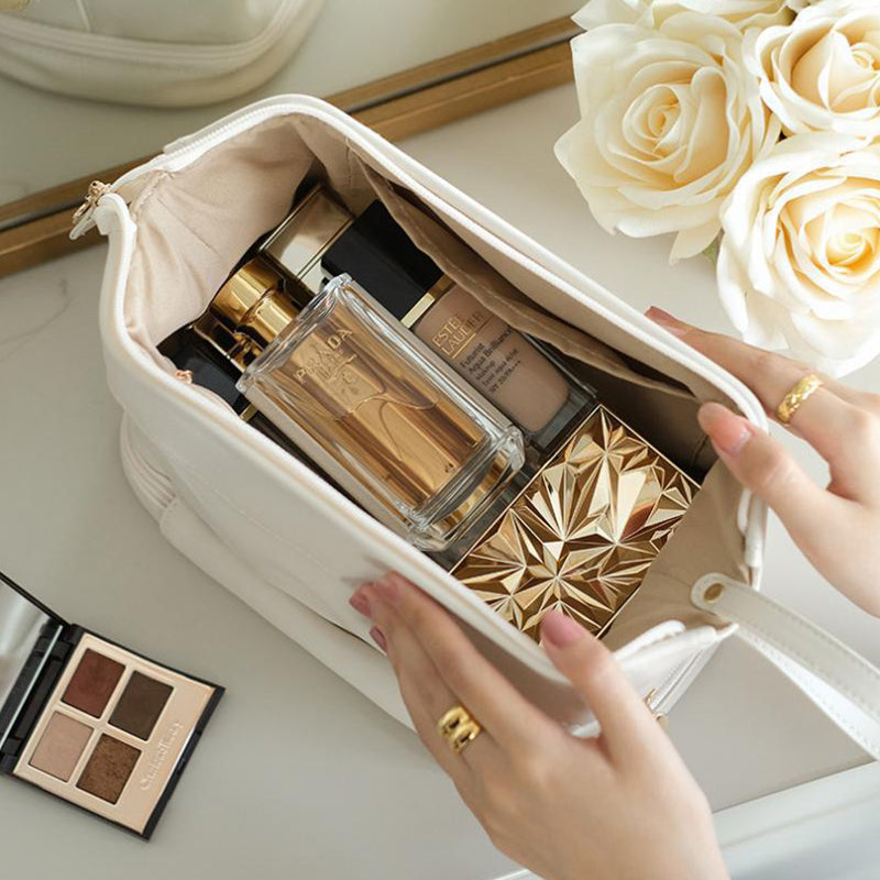 Large Travel Cosmetic Bag with Double-Layer Design