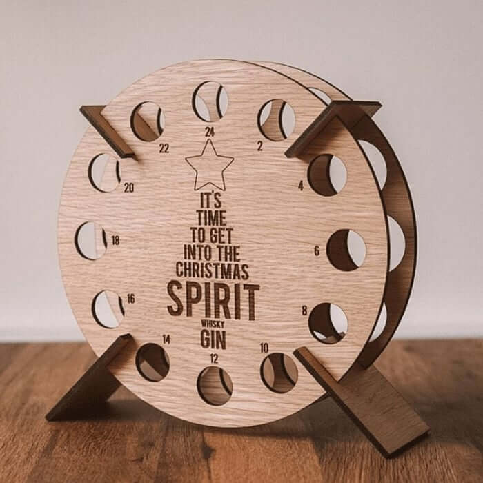 Wooden Advent Calendar | Christmas Tree Shape & Refillable | For Beer, Wine & Mini Bottles | Reusable