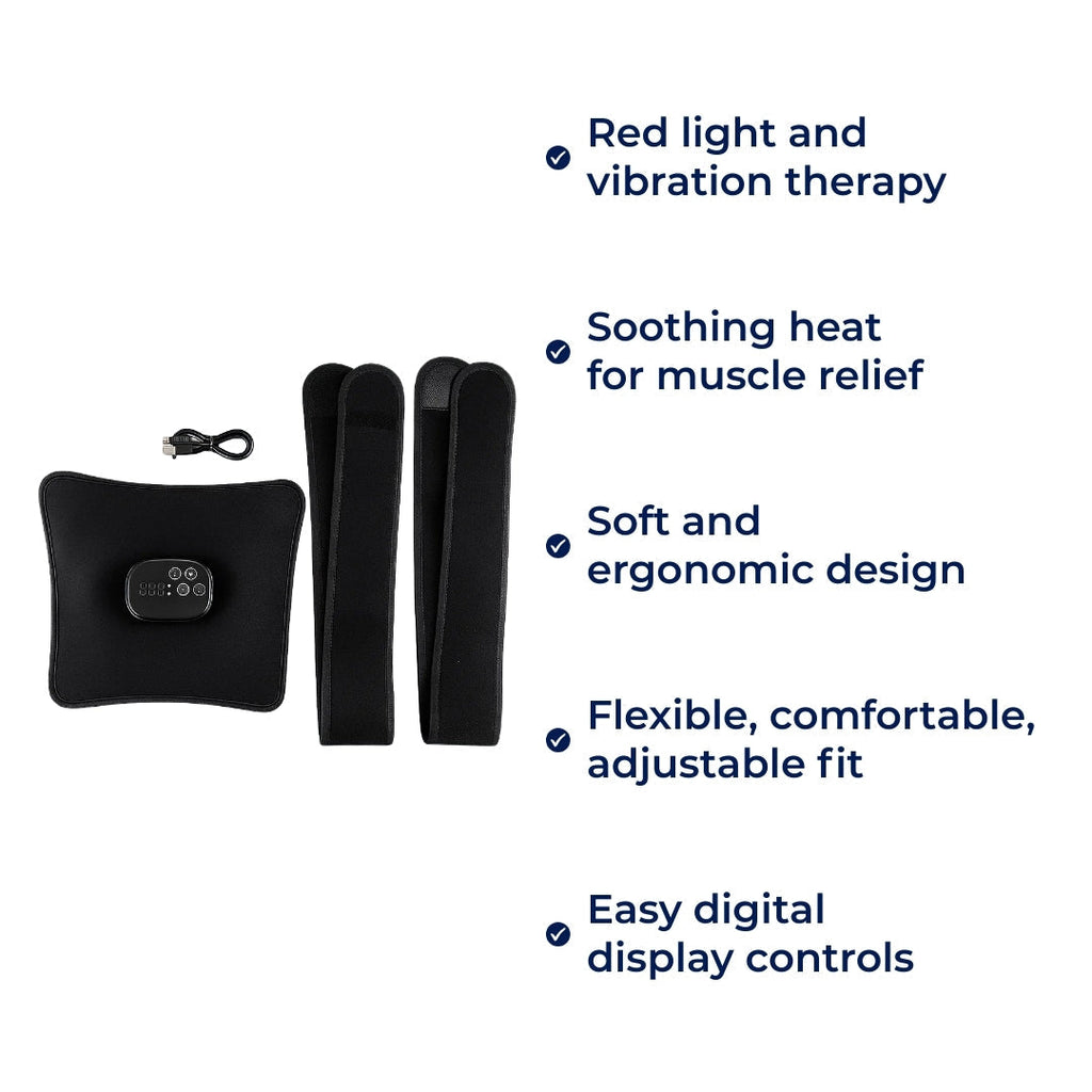 Red Light Therapy & Vibration – Rechargeable Heated Wrap – Eases Back Pain, Stiffness & Muscle Aches