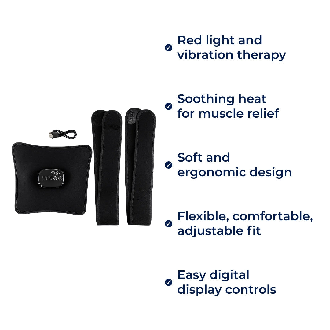 Red Light Therapy & Vibration – Rechargeable Heated Wrap – Eases Back Pain, Stiffness & Muscle Aches
