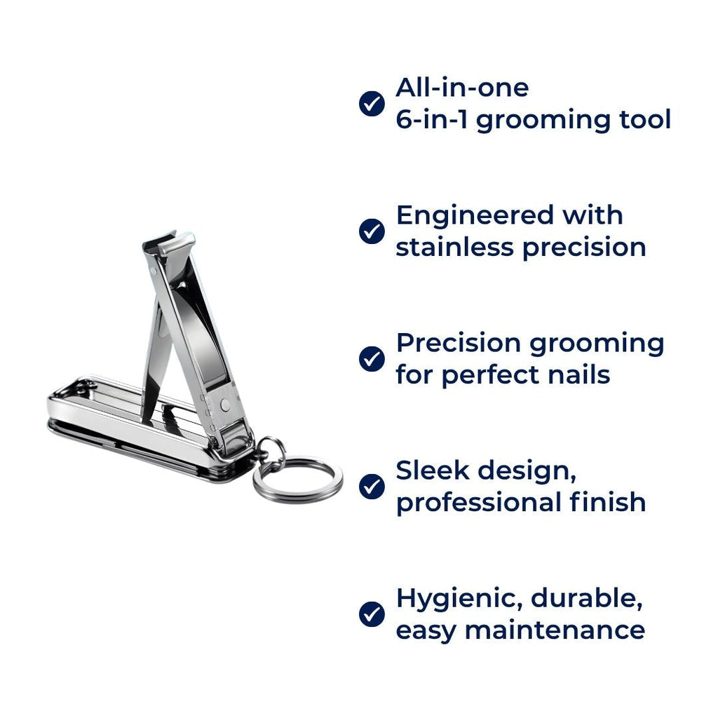 Function Nail Clipper Tool – 6-in-1 Grooming Gadget – Premium Stainless Steel – Compact Travel Carry for Busy Professionals
