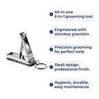 Function Nail Clipper Tool – 6-in-1 Grooming Gadget – Premium Stainless Steel – Compact Travel Carry for Busy Professionals
