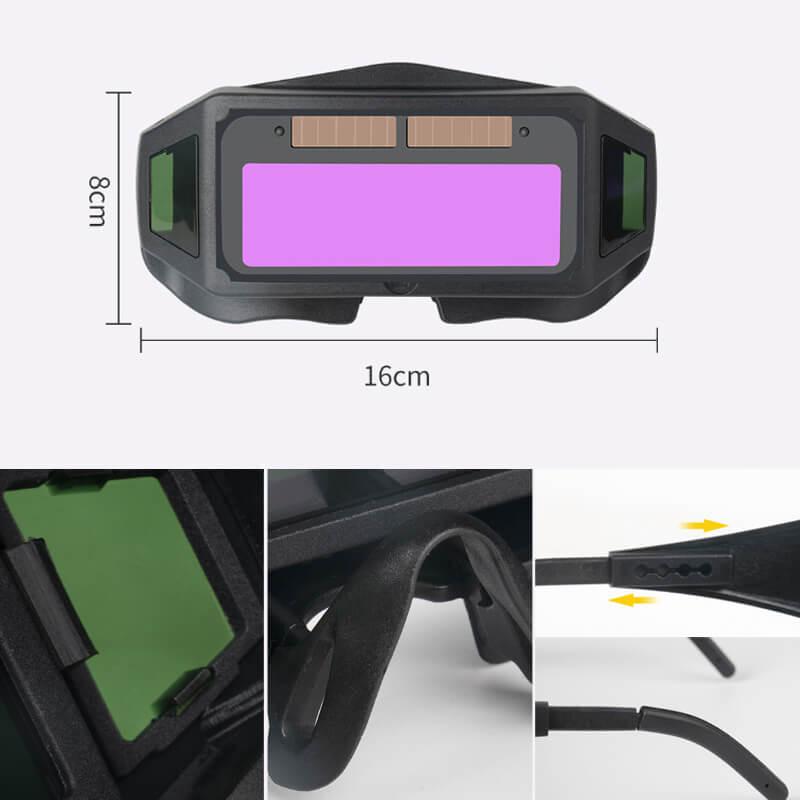 Panoramic welding goggles with automatic darkening protection and protection against intense light