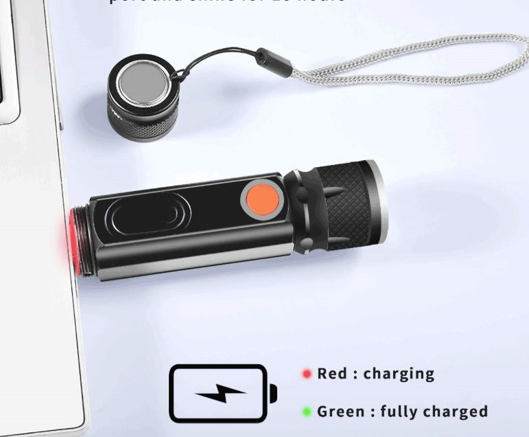 USB Rechargeable Magnetic Flashlight – LED Emergency Light with Magnet and Carry Strap